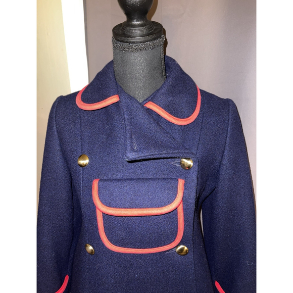 Vintage Wool Rainbow Brand Womens Navy Red Trimmed Military 60s Style Size Small - Picture 3 of 7
